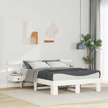 ARDEBO.de - Bettrahmen mit Kopfteil Weiß 140 x 190 cm Massives Kiefernholz