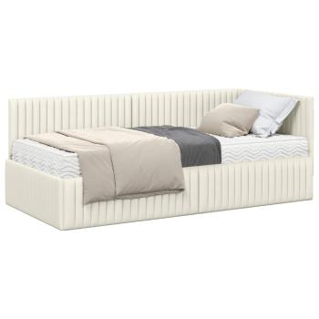 Eckbettgestell mit Matratze mit Kopfteil 2 stk. Creme Samt