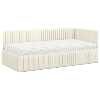 Eckbettgestell mit Matratze mit Kopfteil 2 stk. Creme Samt