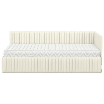 Eckbettgestell mit Matratze mit Kopfteil 2 stk. Creme Samt