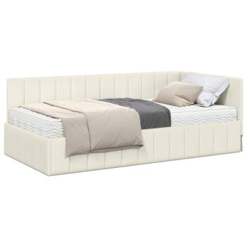 Eckbettgestell mit Matratze mit Kopfteil 2 stk. Creme Samt