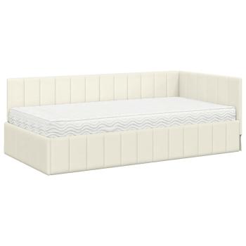 Eckbettgestell mit Matratze mit Kopfteil 2 stk. Creme Samt