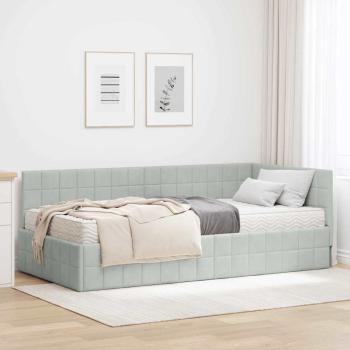 ARDEBO.de - Eckbettgestell mit Matratze 2 stk. Hellgrau 90 x 200 cm Samt