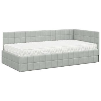 Eckbettgestell mit Matratze 2 stk. Hellgrau 90 x 200 cm Samt