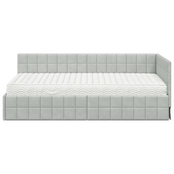 Eckbettgestell mit Matratze 2 stk. Hellgrau 90 x 200 cm Samt