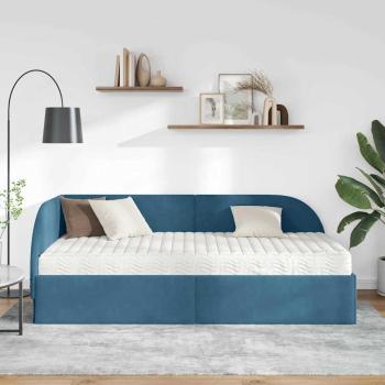 Eckbettgestell mit Matratze mit Kopfteil 2 stk. Blau Samt