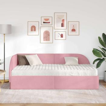Eckbettgestell mit Matratze 2 stk. Rosa 90 x 200 cm Samt