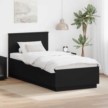 ARDEBO.de - Bettrahmen mit Kopfteil Schwarz 90 x 200 cm Holzwerkstoff