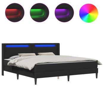 Bettrahmen mit LED-Lichtleisten Schwarz 180 x 200 cm Kunstleder