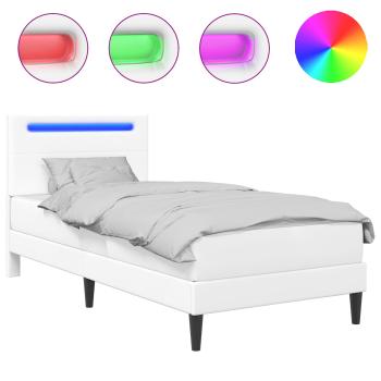 Bettrahmen mit LED-Lichtleisten Weiß 90 x 190 cm Kunstleder