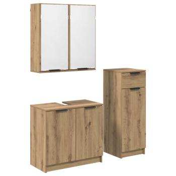 Badezimmermöbel-Set 3 stk. Artisan-Eiche 64,5 x 33,5 x 59 cm