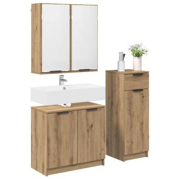 Badezimmermöbel-Set 3 stk. Artisan-Eiche 64,5 x 33,5 x 59 cm