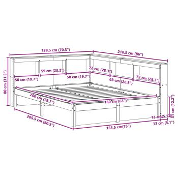 Bücherregal-Bett Uni 2 stk. Wachsbraun 200 x 160 cm