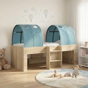 ARDEBO.de - Hochbett für Kinder mit Tunnel 3 stk. Sonoma Eiche und Hellblau