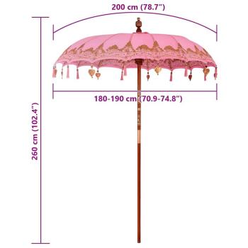 Balinesischer Sonnenschirm Rosa 185 x 185 x 260 cm