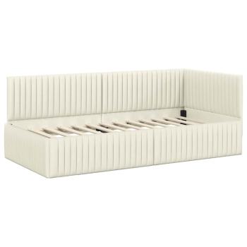 Eckbettgestell mit Kopfteil Creme 90 cm x 190 cm Samt