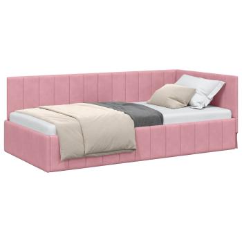 Eckbettgestell mit Kopfteil Rosa 90 cm x 190 cm Samt