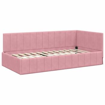 Eckbettgestell mit Kopfteil Rosa 90 cm x 190 cm Samt