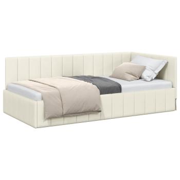 Eckbettgestell mit Kopfteil Creme 90 cm x 190 cm Samt