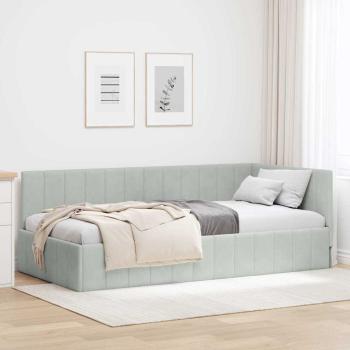 ARDEBO.de - Eckbettgestell mit Kopfteil Hellgrau 100 cm x 200 cm Samt