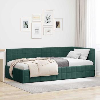 ARDEBO.de - Eckbettgestell mit Kopfteil Dunkelgrün 90 cm x 200 cm Samt