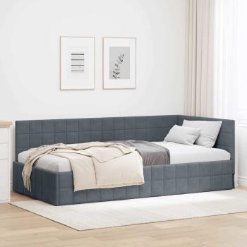 ARDEBO.de - Eckbettgestell mit Kopfteil Dunkelgrau 100 cm x 200 cm Samt
