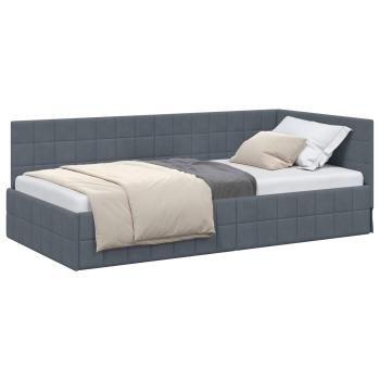 Eckbettgestell mit Kopfteil Dunkelgrau 100 cm x 200 cm Samt