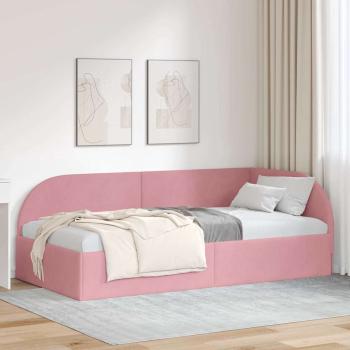 ARDEBO.de - Eckbettgestell mit Kopfteil Rosa 90 cm x 200 cm Samt