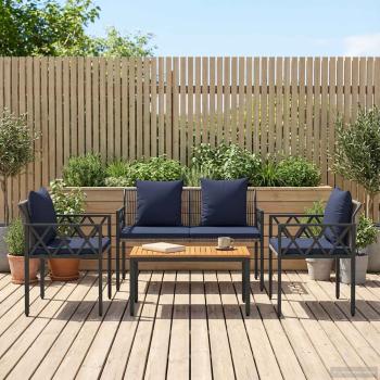 Gartenmöbel-Set 4 stk. Grau und Marineblau Poly-Rattan