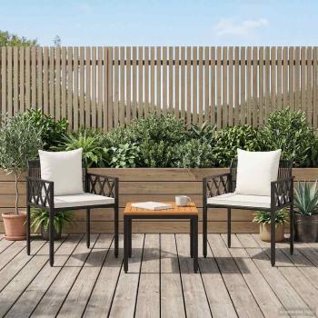 ARDEBO.de - Gartenmöbel-Set 3 stk. Schwarz und Cremeweiß Poly-Rattan