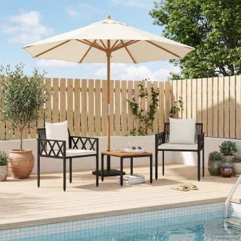 Gartenmöbel-Set 3 stk. Schwarz und Cremeweiß Poly-Rattan