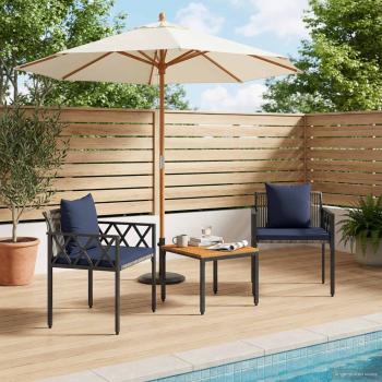 ARDEBO.de - Gartenmöbel-Set 3 Stk. Grau und Marineblau Poly-Rattan