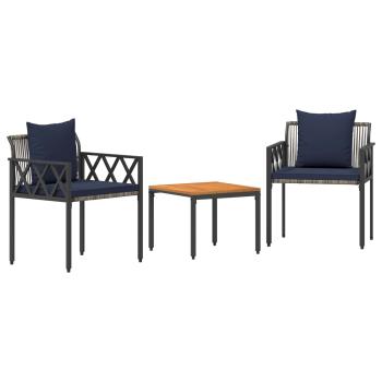 Gartenmöbel-Set 3 Stk. Grau und Marineblau Poly-Rattan