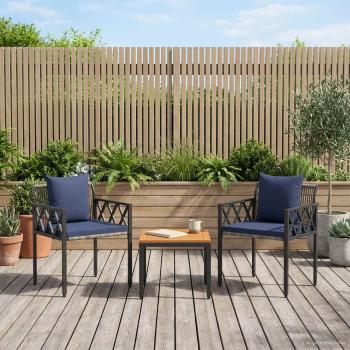 Gartenmöbel-Set 3 Stk. Grau und Marineblau Poly-Rattan