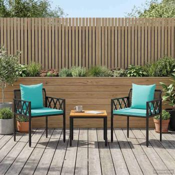ARDEBO.de - Gartenmöbel-Set 3 stk. Schwarz und Türkis Poly-Rattan