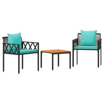 Gartenmöbel-Set 3 stk. Schwarz und Türkis Poly-Rattan