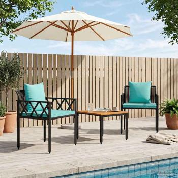Gartenmöbel-Set 3 stk. Schwarz und Türkis Poly-Rattan