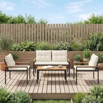 ARDEBO.de - Gartenmöbel-Set 4 stk. Cremeweiß Poly-Rattan