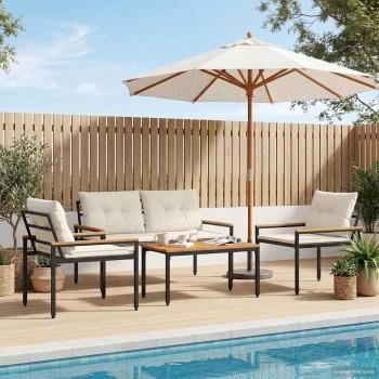 Gartenmöbel-Set 4 stk. Cremeweiß Poly-Rattan