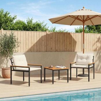 ARDEBO.de - Gartenmöbel-Set 3 stk. Cremeweiß Poly-Rattan