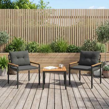 Gartenmöbel-Set 3 stk. 2-Sitzer Dunkelgrau Poly-Rattan