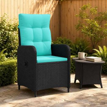 Verstellbarer Gartenstuhl Schwarz und T?rkis Poly-Rattan