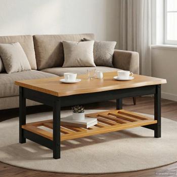 ARDEBO.de - Couchtisch EKAI Schwarz 100 x 60 x 45,5 cm Massives Kiefernholz