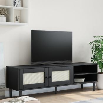 ARDEBO.de - TV-Schrank SENJA Rattan-Optik Schwarz 158x40x49cm Kiefernholz