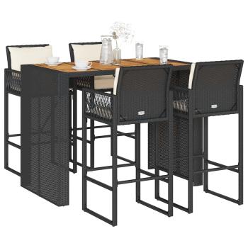 ARDEBO.de - 5-tlg. Gartenbar-Set mit Kissen Schwarz Poly Rattan Akazie