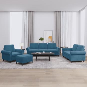 ARDEBO.de - 4-tlg. Sofagarnitur mit Kissen Blau Samt
