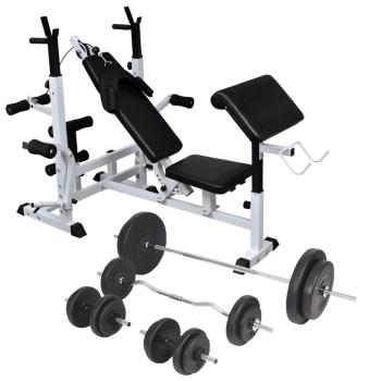 ARDEBO.de - Hantelbank mit Ablage, Langhantel und Kurzhantel-Set 90 kg