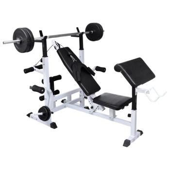 Hantelbank mit Ablage, Langhantel und Kurzhantel-Set 90 kg