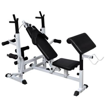Hantelbank mit Ablage, Langhantel und Kurzhantel-Set 90 kg