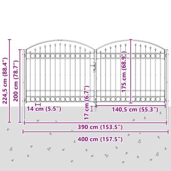 Zauntor ASSEN Doppeltür mit Bogenabschluss Stahl 400 x 175 cm